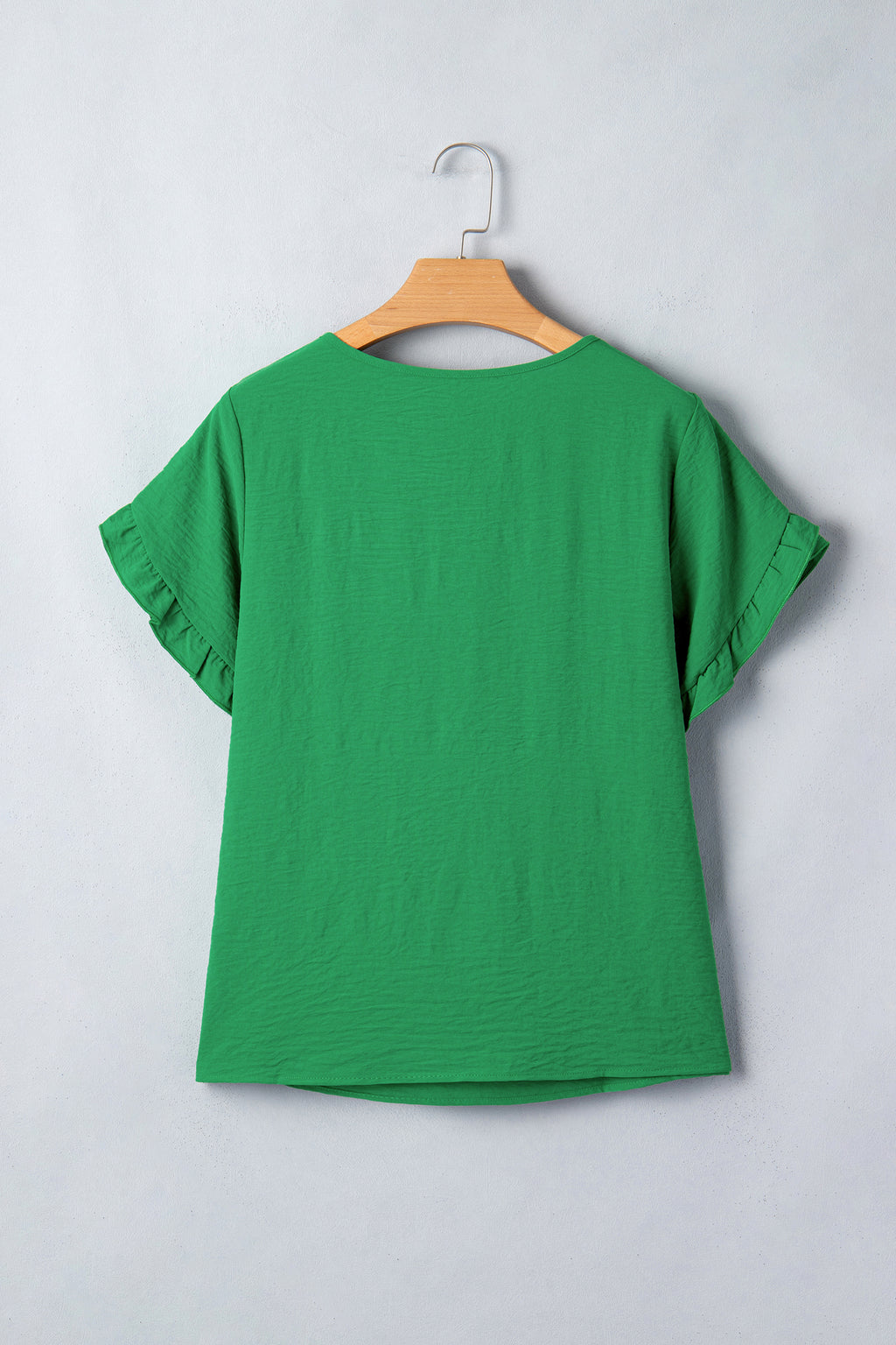 Solid Color Ruffle Trim Short Sleeve Blouse