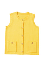 Solid Color Sleeveless Knit Button Pocketed Sweater