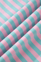 Striped Color Block Detail Long Sleeve Pullover Elastic Waist Pull On Shorts 2pcs Set