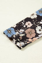 Black Floral Print Slim Long Sleeve T Shirt