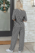 Checkered Print Half Sleeve Tee 2pcs Lounge Pant Set