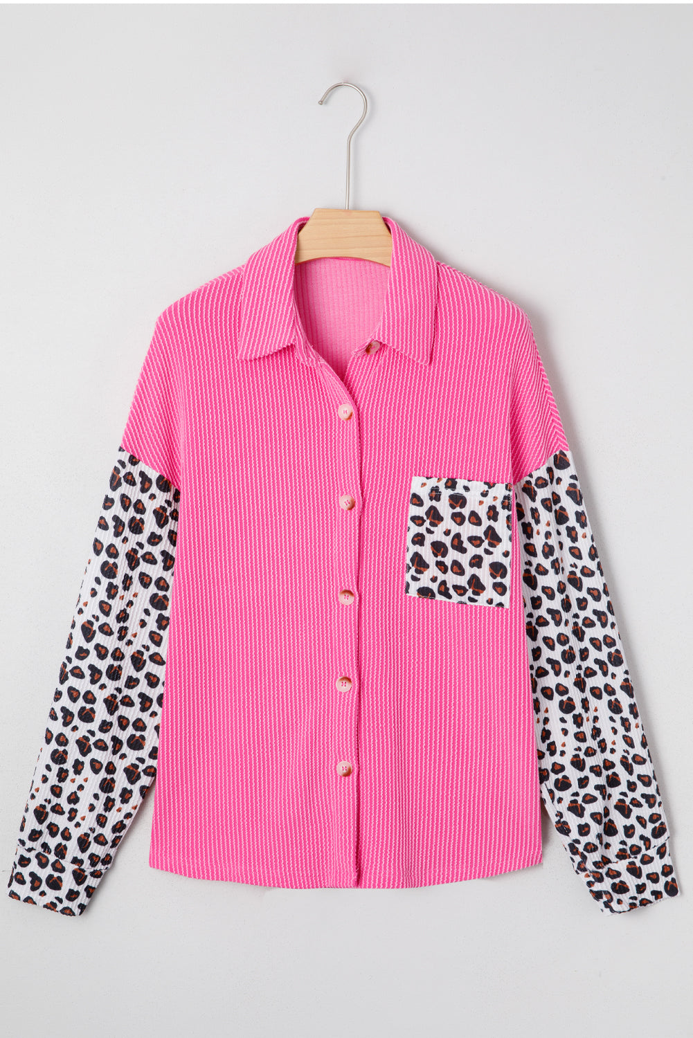 Leopard Patched Twisted Ribbed Western Casual Shacket