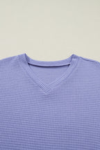 Wisteria Waffle V Neck Short Sleeve Knit Top