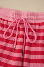 Striped Puff Short Sleeve T Shirt Matching Shorts Set