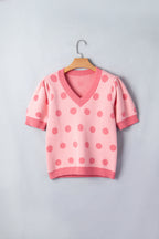 Polka Dot Puff Short Sleeve Sweater Top