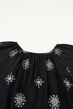 Boho Chic Notched V Neck Plus Floral Short Sleeve Top