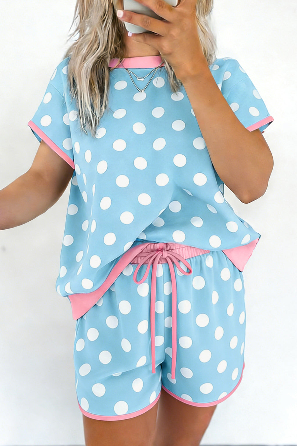 Polka Dot Contrast Edge Casual Short Set