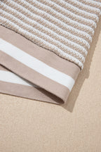 Beige Striped Textured Knit V Neck Casual Top