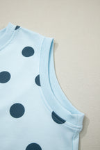 Ribbed Trim Polka Dot Print Tank Split Mini Skort 2pcs Set