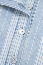 Sky Blue Stripe Boyfriend Chest Pocket Classic Denim Shacket