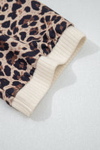 White Ribbed Texture Button Down Leopard Patchwork Short Sleeve Shirt