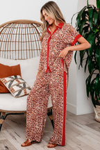 Contrast Trim Leopard Top and Pant Set