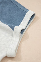 Beige Plus Size Contrast Denim Patchwork Cuffed Sleeve Polo Tee