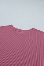 Pitaya Pink Twisted Ribbed Loose Tee Drawstring Elastic Waist 2pcs Short Set