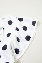 White Polka Dot Print Flutter Sleeve Striped Patchwork Babydoll Blouse