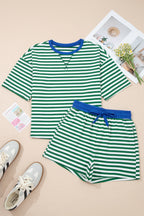 Striped Drop Shoulder Boxy Casual Terry Short Set
