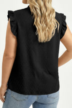 Plus Size Swiss Dot Ruffle Lace Trim V Neck Tank Top