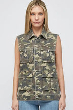Green Camo Cargo Denim Vest