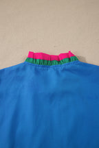 Striped Frilled Collar Ruffled Short Sleeve Blouse
