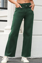 Green Crossed Waist Raw Hem Shift Jeans
