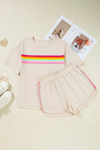 Vibrant Striped Detail Athleisure 2pcs Short Set