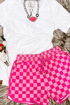 Checkered Drawstring Elastic Waist Casual Shorts