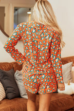 Leopard Print Long Sleeve Shirt and Shorts Pyjama Set
