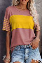 Color Block Striped Detail Loose T Shirt