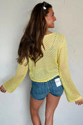 Scalloped Trim Hollow Out Knit Long Sleeve Top