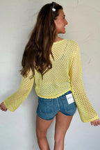 Scalloped Trim Hollow Out Knit Long Sleeve Top