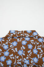 Brown Floral Print Ruffled Detail Shirt Collar Button Down Long Sleeve Dress