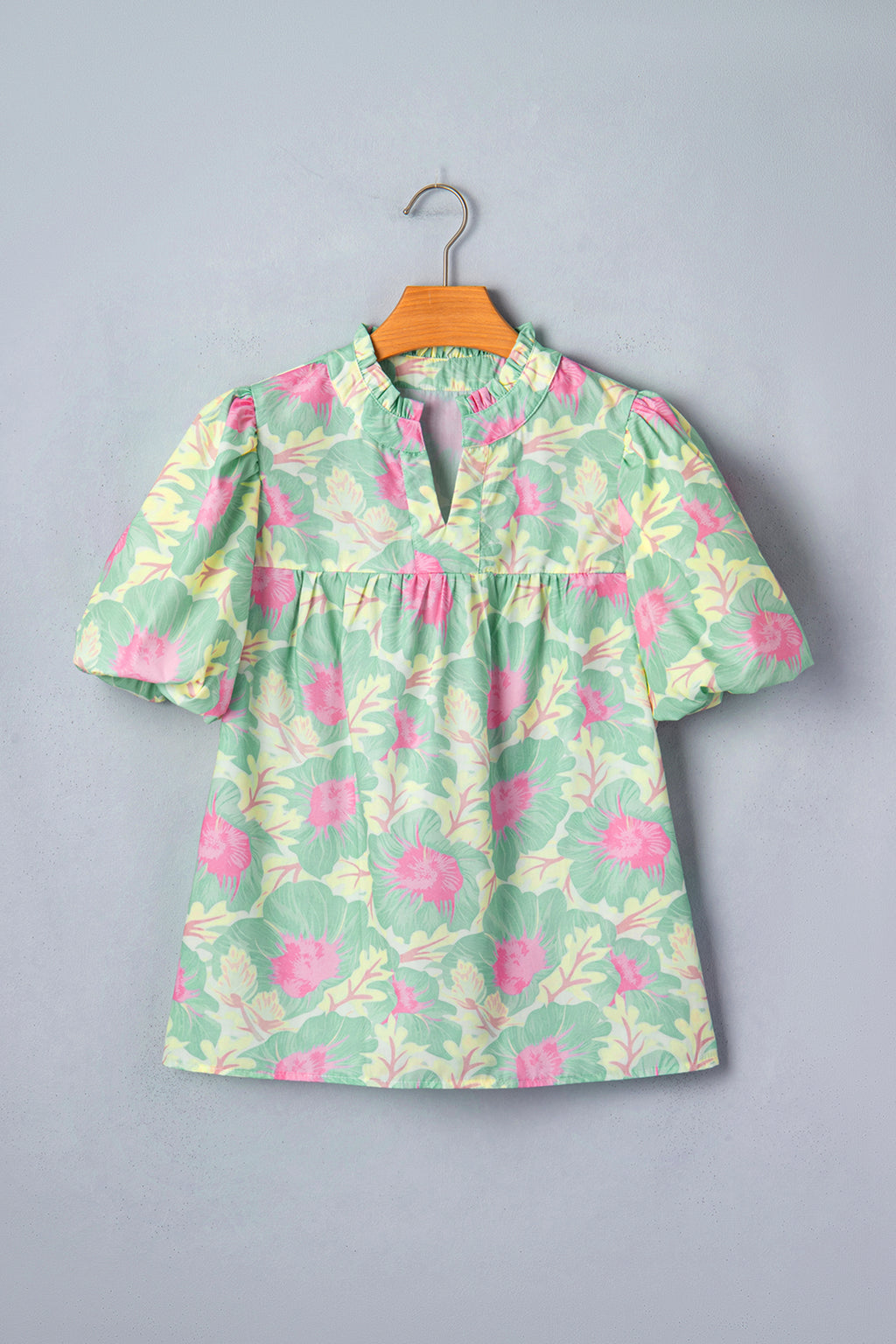 Short Bubble Sleeve Summer Floral Blouse