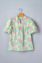 Short Bubble Sleeve Summer Floral Blouse
