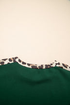 Leopard Trim Round Neck Loose T Shirt