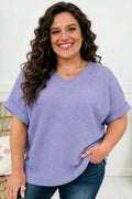 V Neck Short Sleeve Plus Size Waffle Knit Top