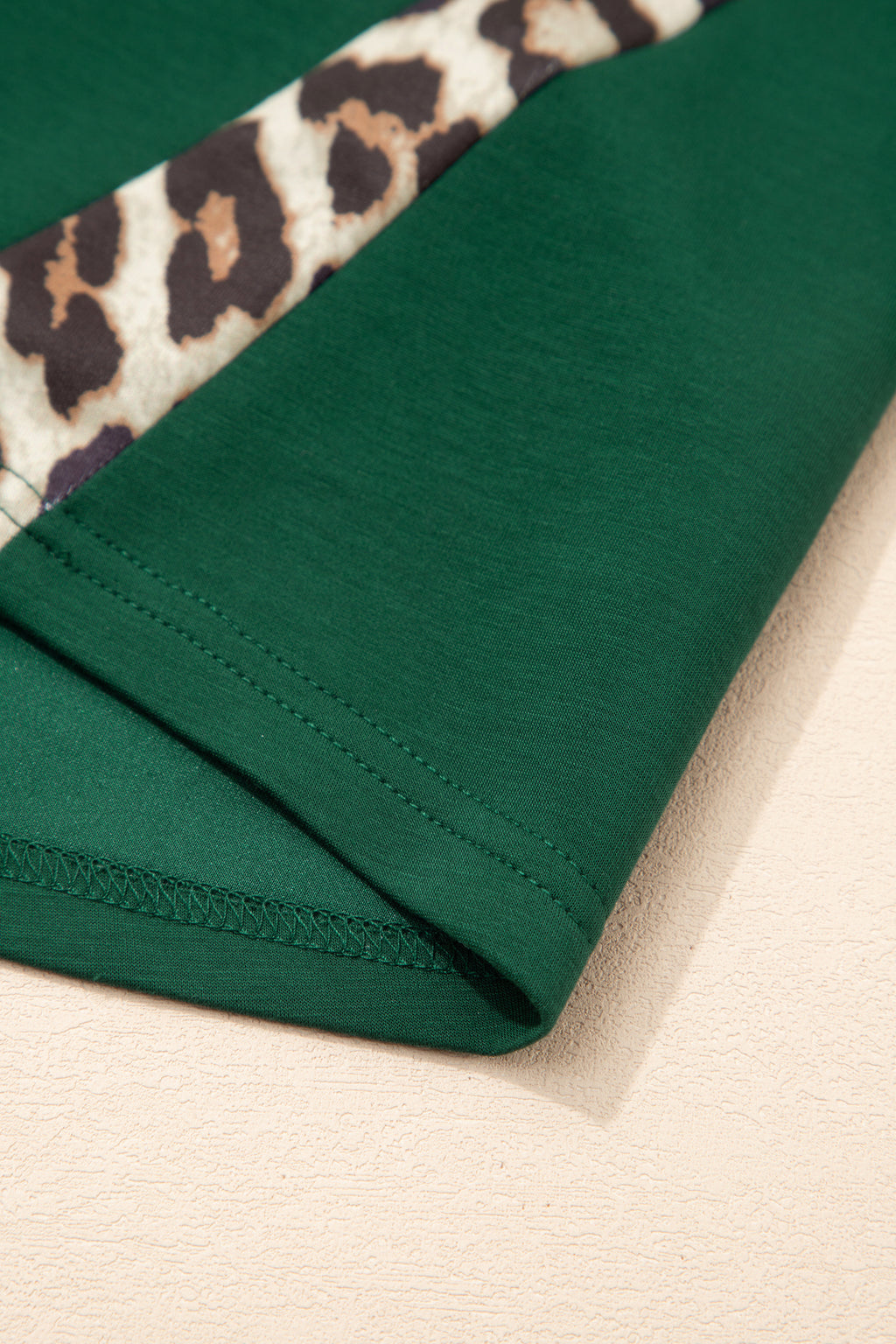 Leopard Trim Round Neck Loose T Shirt