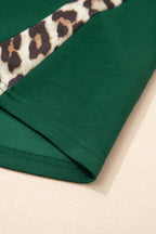Leopard Trim Round Neck Loose T Shirt