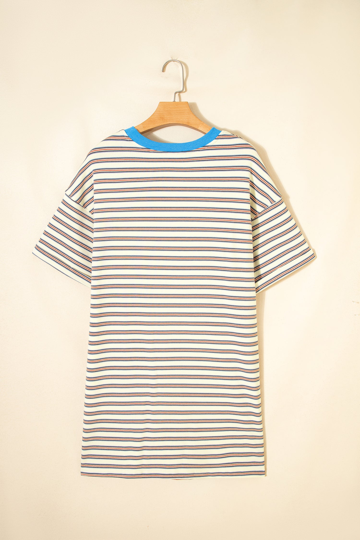 White Stripe Drop Shoulder Cuffed Sleeve Loose Tunic T Shirt Mini Dress