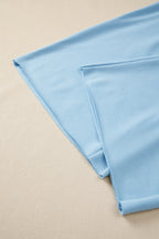 Mist Blue Solid Color Loose Tee Drawstring Wide Leg Pants 2pcs Outfit