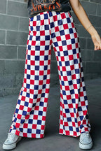 2-Tone Checked Print High Waist Wide Leg Pants