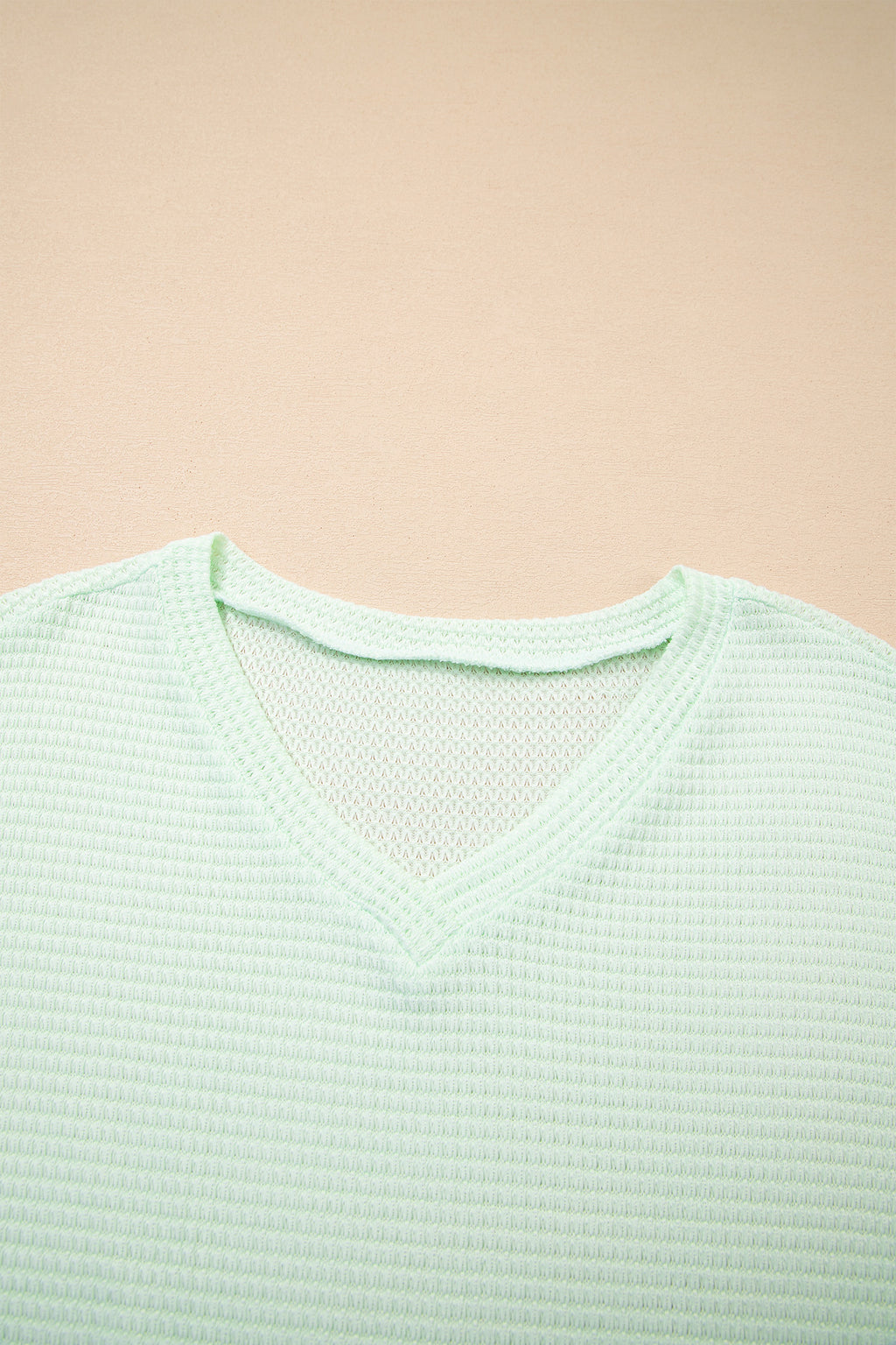 Clearly Aqua Waffle V Neck Short Sleeve Knit Top