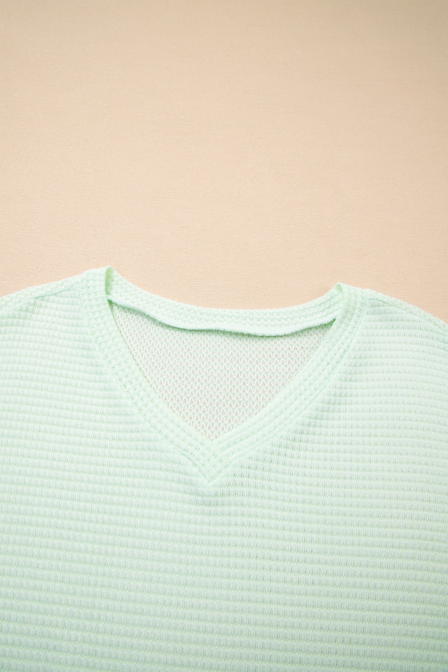 Clearly Aqua Waffle V Neck Short Sleeve Knit Top