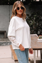 Lace Long Sleeve Insert Drop Shoulder Tee