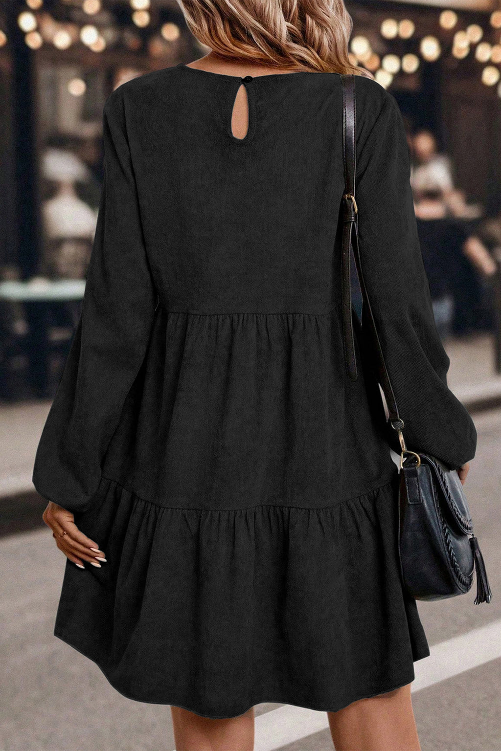 Lantern Sleeve Tiered Mini Dress