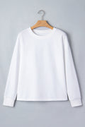 White Solid Color Dropped Shoulder Long Sleeve Top