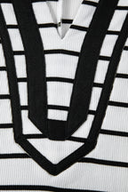 Stripe Stand Collar V Neck Elastic Cuffs Half Sleeve Dolman Top
