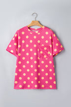 Polka Dot Round Neck Drop Shoulder Patch Pocket Jacquard Texture Top