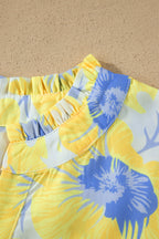 Short Bubble Sleeve Summer Floral Blouse