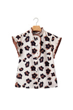 Khaki Leopard Printed Ruffle Sleeve Summer Blouse