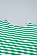 Striped Nautical Tie Contrast Trim Round Neck T Shirt Mini Dress